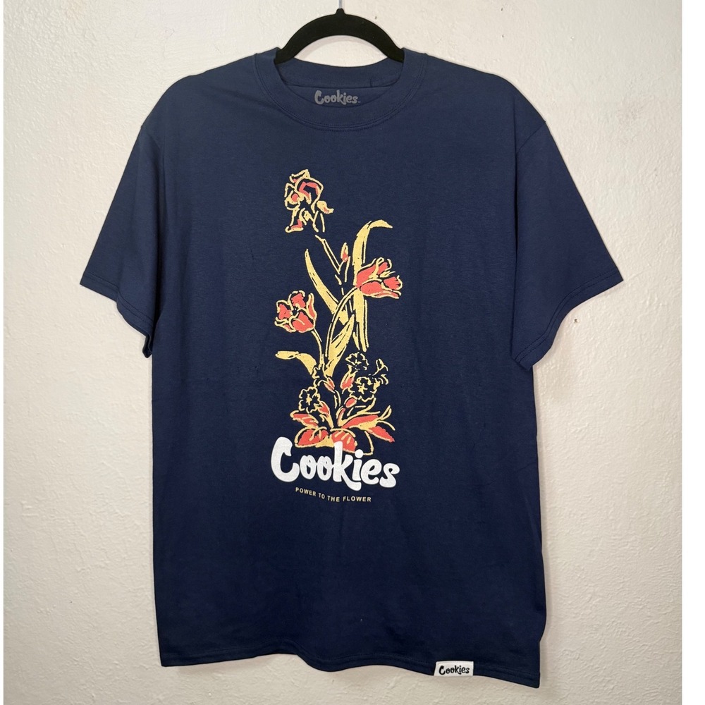 Cookies SF Men's Medium Power to the Flower T-Shirt Navy Graphic Tee NEW